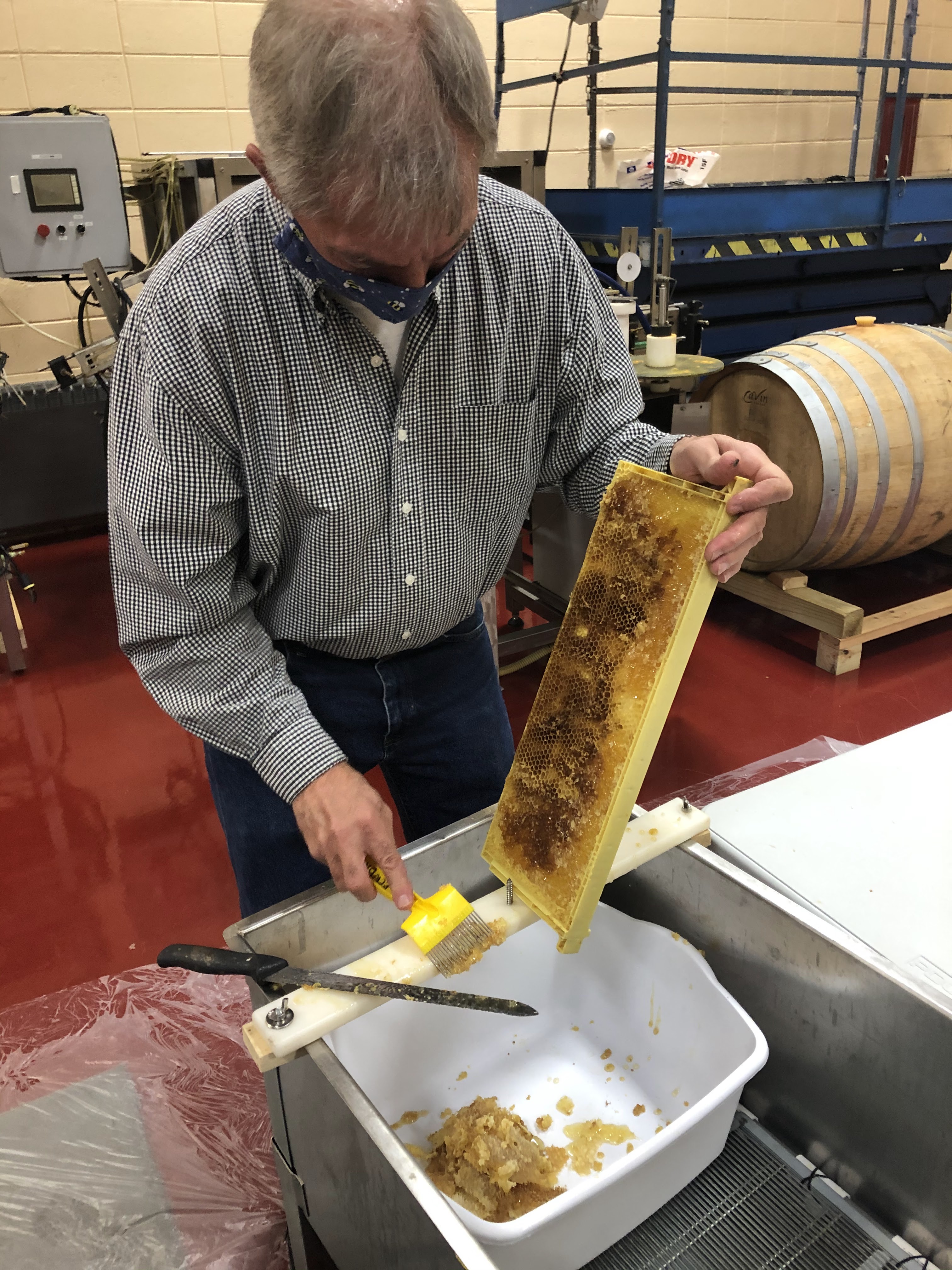 Jack, master beekeeper at Sawmill Creek Apiaries, harvests honey.